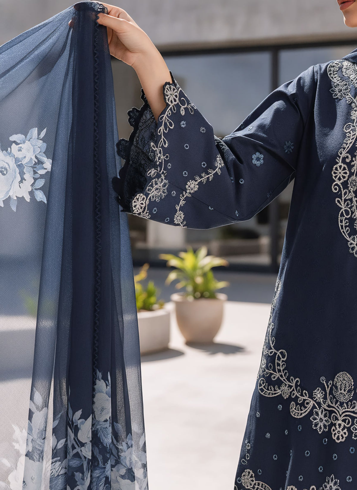 Navy - Sapphire 3 Piece Embrodered