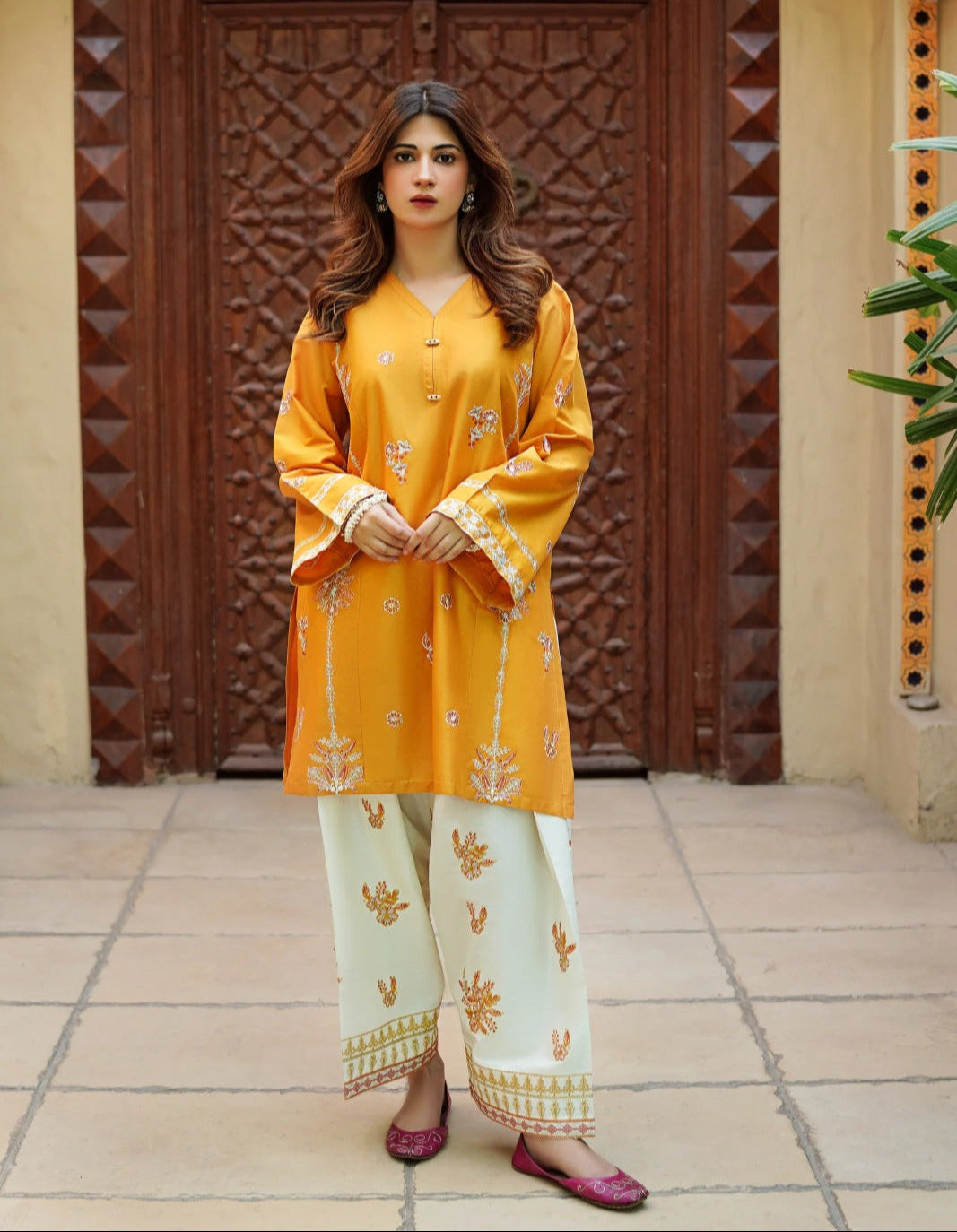 Mustard Cotton – 2-Piece Suit (FARSHI SHALWAR)