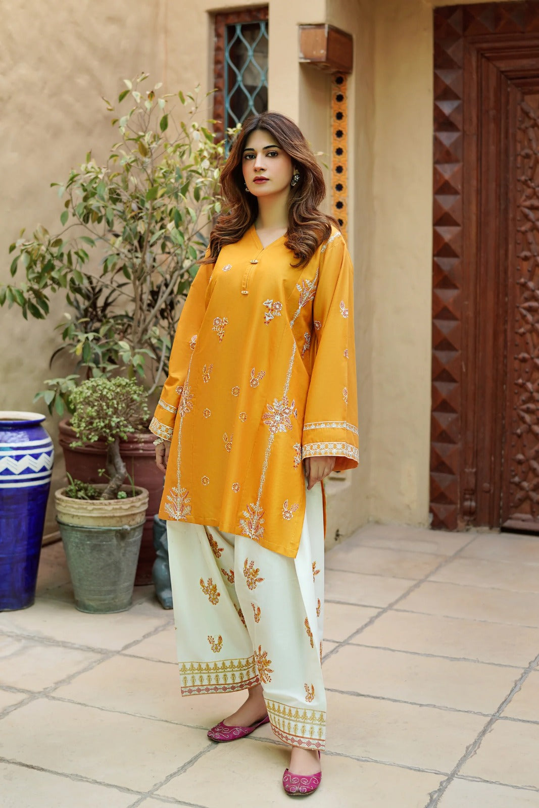Mustard Cotton – 2-Piece Suit (FARSHI SHALWAR)