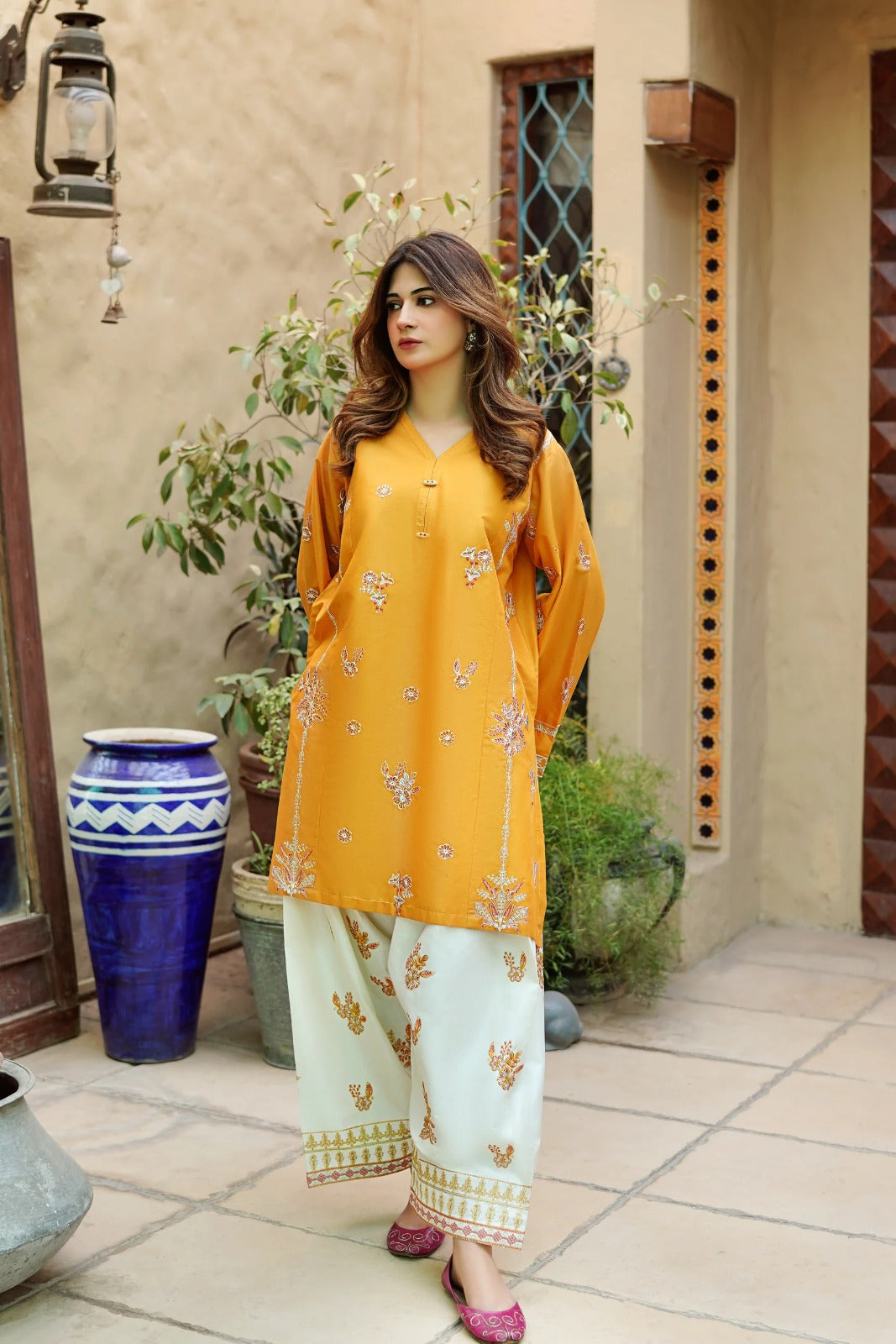 Mustard Cotton – 2-Piece Suit (FARSHI SHALWAR)