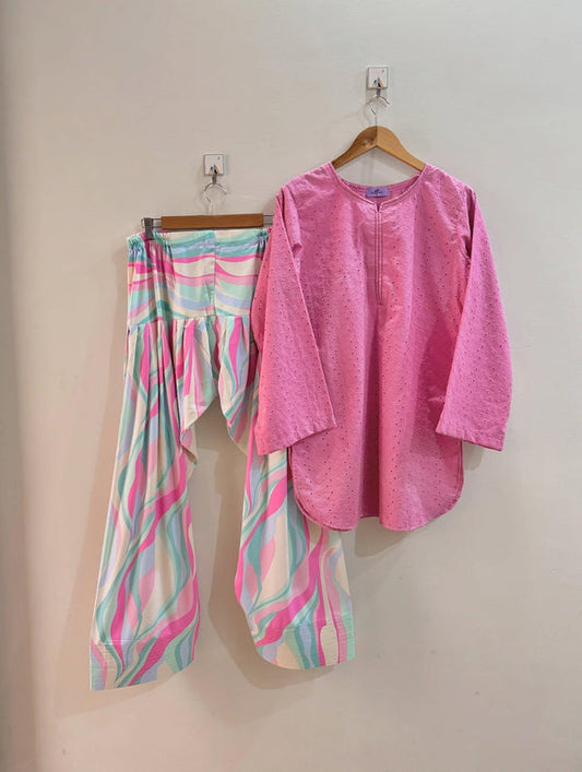 BLUSH CHICKENKARI SET ( FARSHI SHALWAR) 2PCS