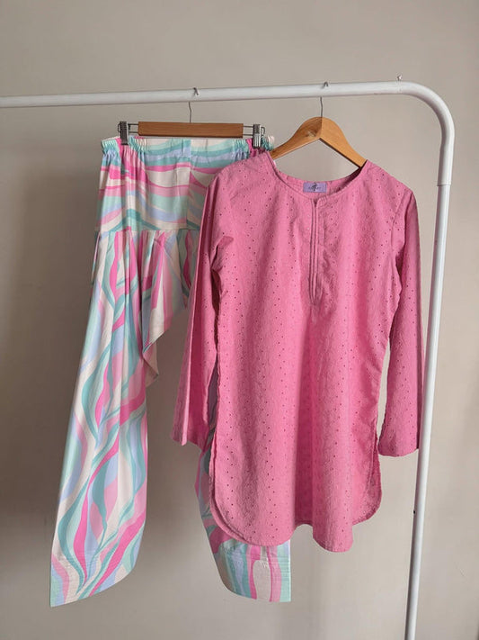 BLUSH CHICKENKARI SET ( FARSHI SHALWAR) 2PCS