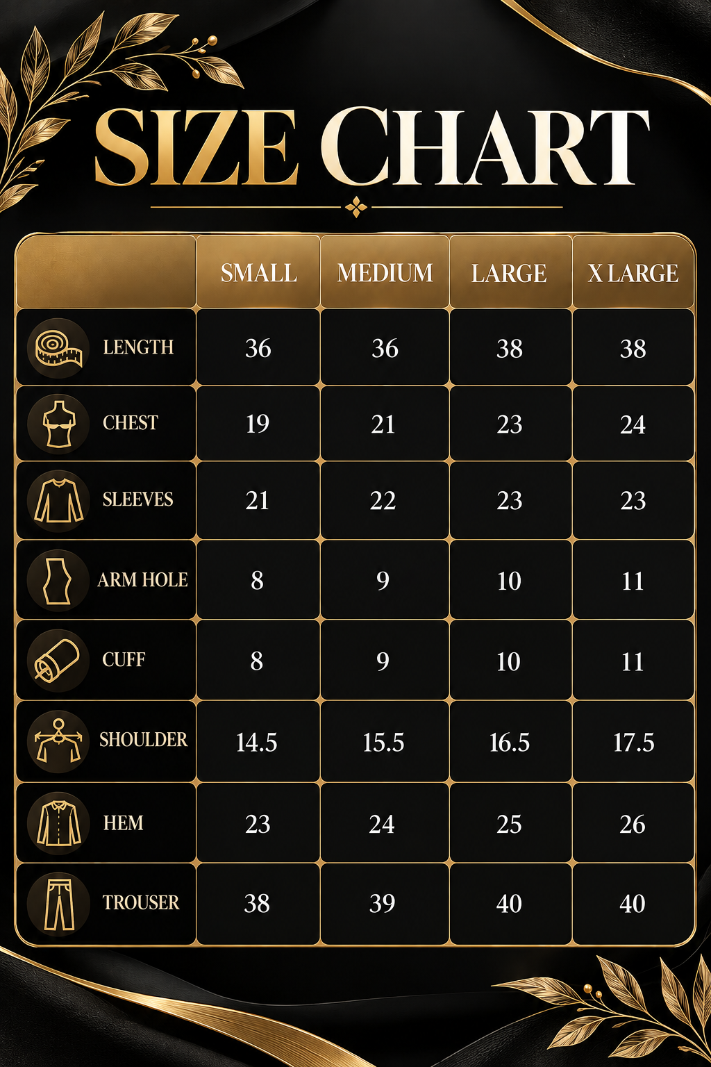 Dark Mocha Size Chart